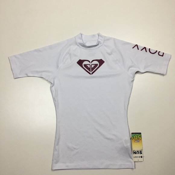 NWT ROXY White UPF50+ Mock Neck Swim Beach Surf Flatlock Activewear Shirt Top - Picture 1 of 9